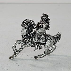 Vintage Pewter Native American Warrior Riding Horse Miniature Figurine